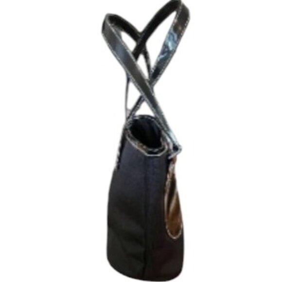 Estee Lauder Tote Y2K Work Lunch Travel Everyday Black Linen ey Patent Black New - Picture 8 of 15